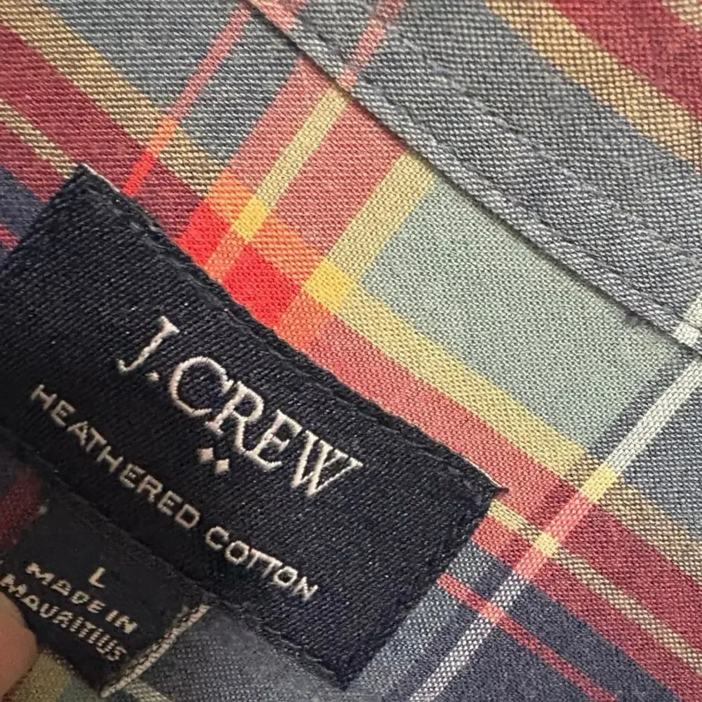 J.Crew Men’s Large Heathered Cotton Plaid Button Down Shirt Blue Red